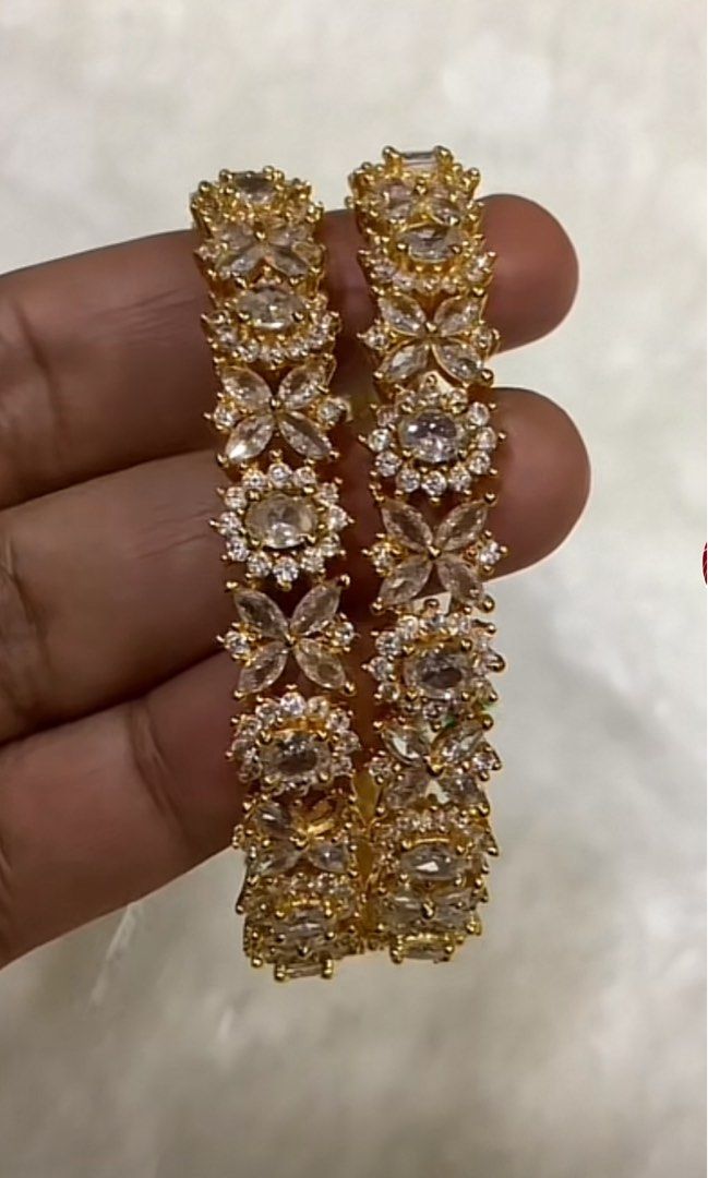 White stone cheap gold bangles