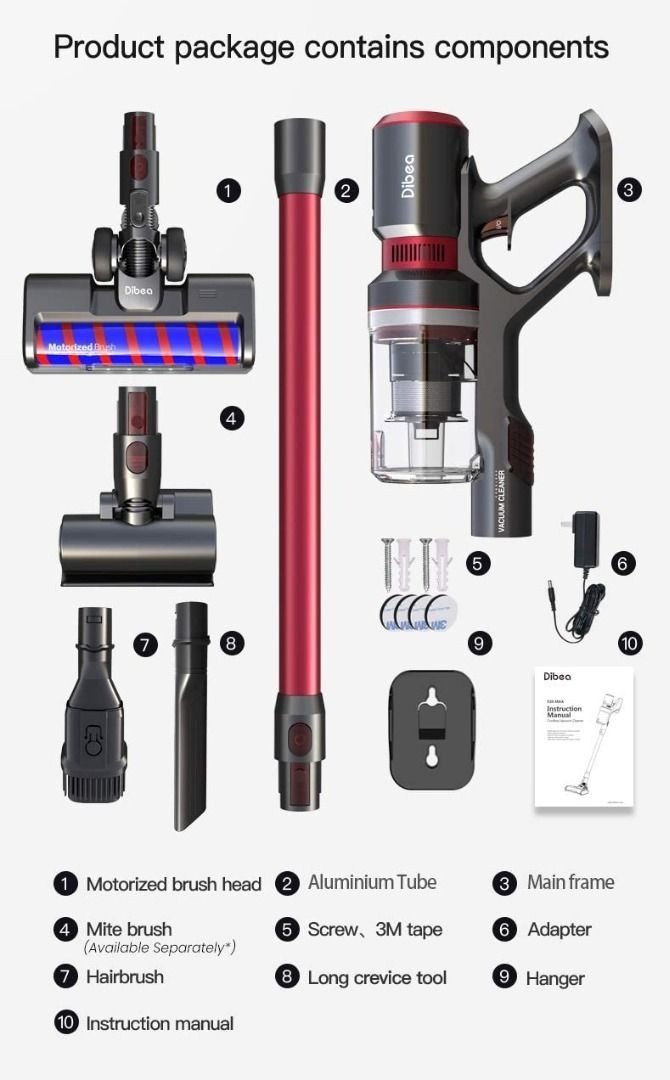 (GOOD DEAL + FREE DELIVERY) F20 Max, Red Dibea Flagship Product Lightweight Cordless Stick