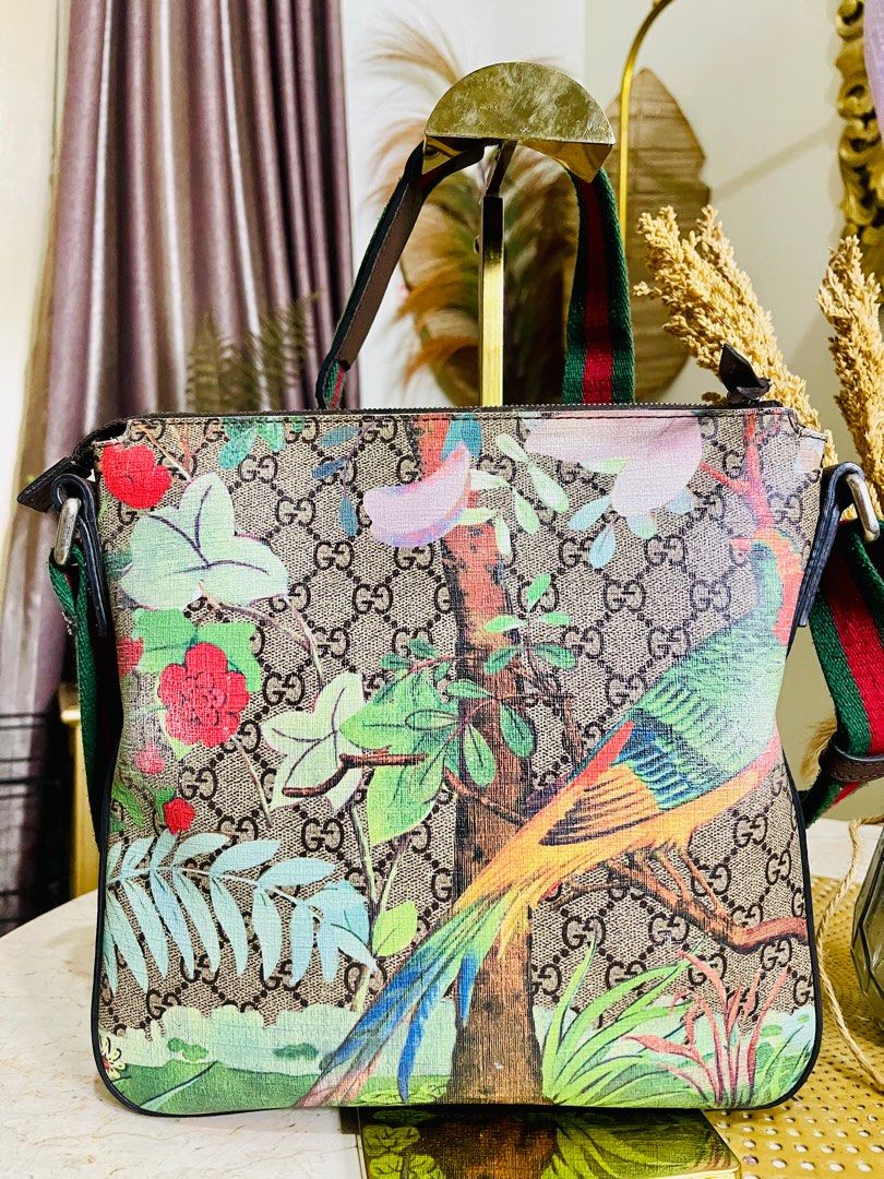 tas sling-bag Gucci Tian GG Supreme Bird Flower Sherry Line Beige