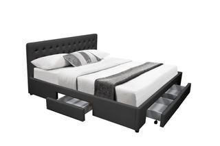 JULIE PU LEATHER DOUBLE BED WITH DRAWERS - BLACK is ON SALE!!!