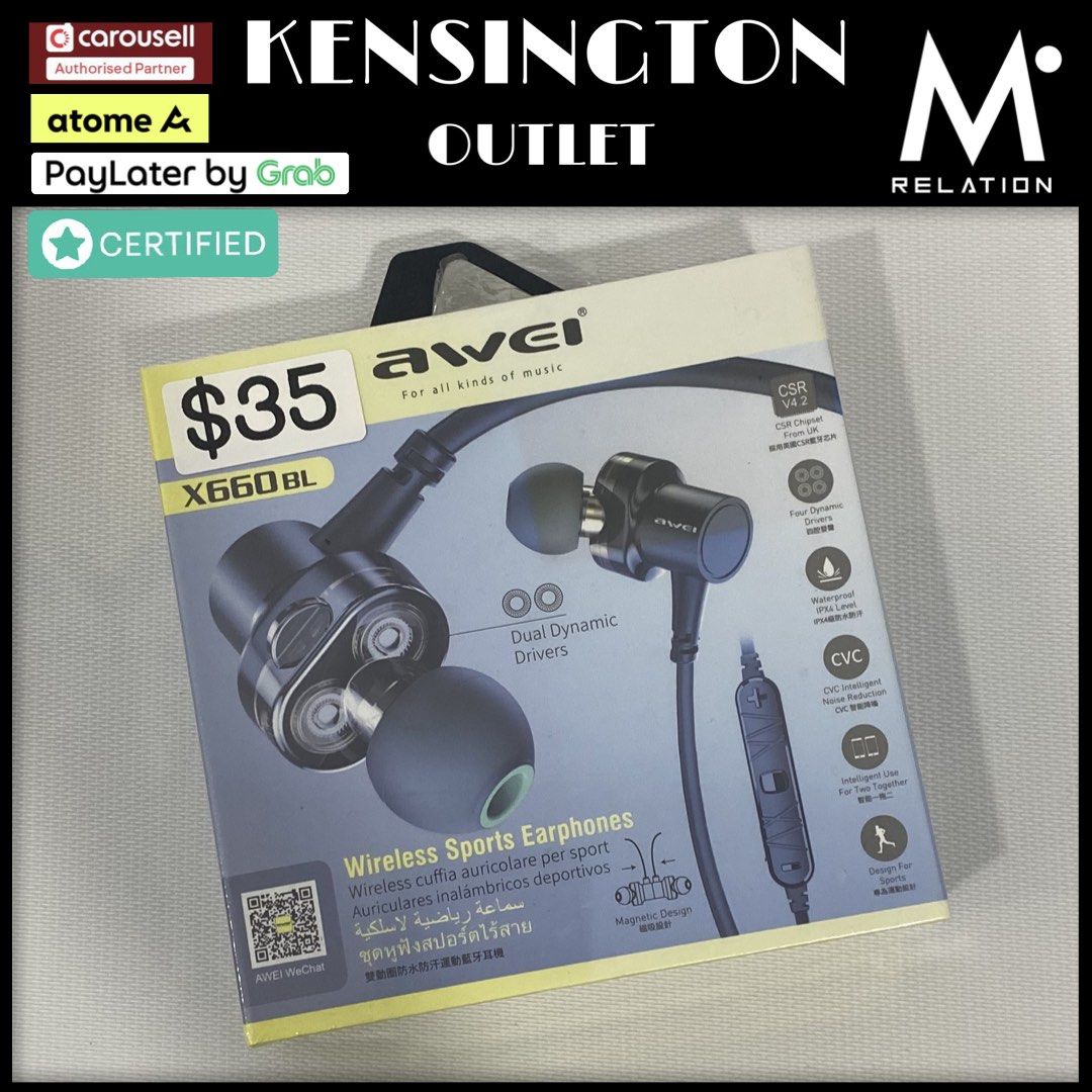 Kensington New AWEI Wireless Sports Earphones X660BL Audio