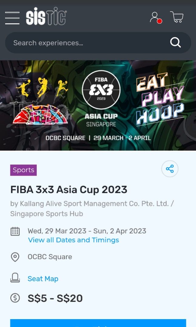 [LOOKING FOR] FIBA 3x3 Asia Cup 2023 2 April Sunday Ticket, Tickets