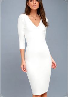 Lulus USA-made off-white bodycon midi dress L