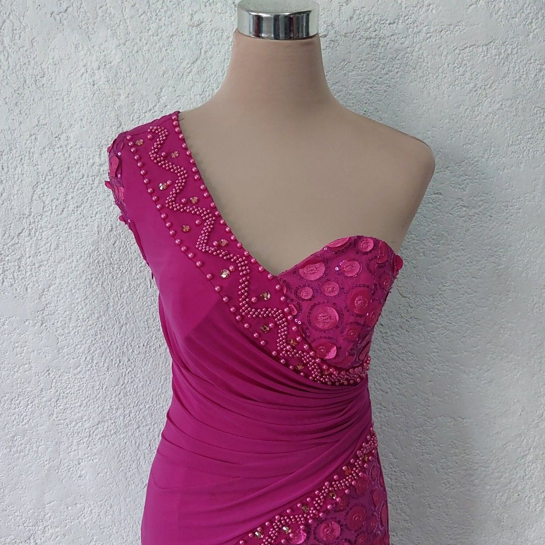 Fleur Pleated Gown in Magenta