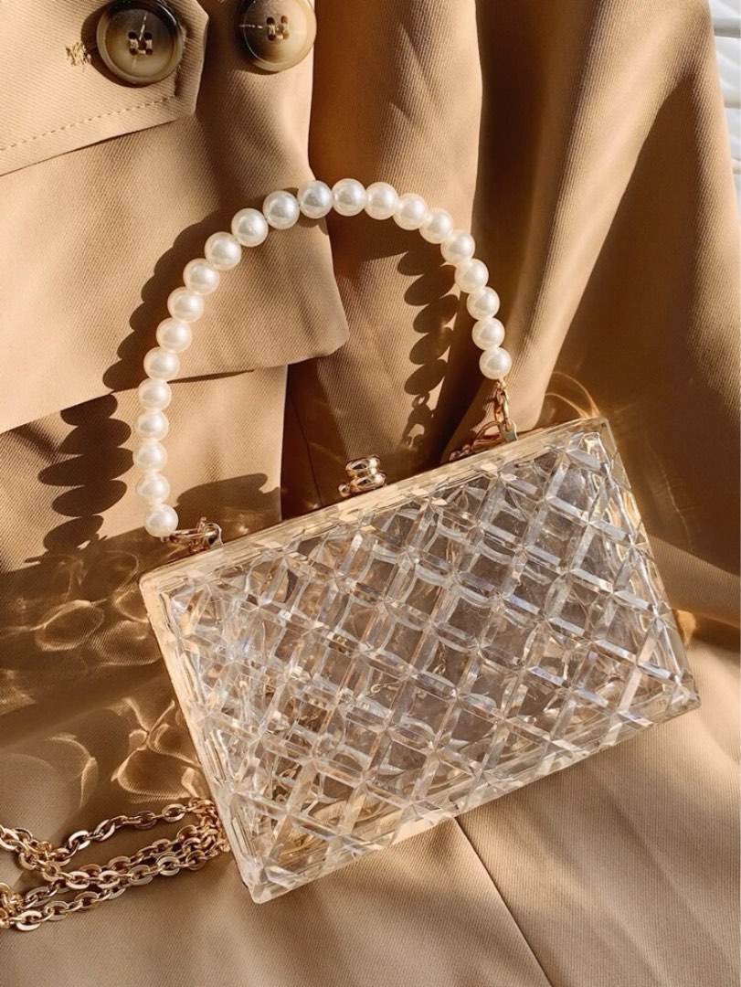 Mini Clear Faux Pearl Handle Box Bag, Women's Fashion, Bags & Wallets,  Clutches on Carousell