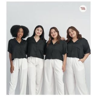 Monomolly Amara Satin Shirt - Onyx XL Longsleeve
