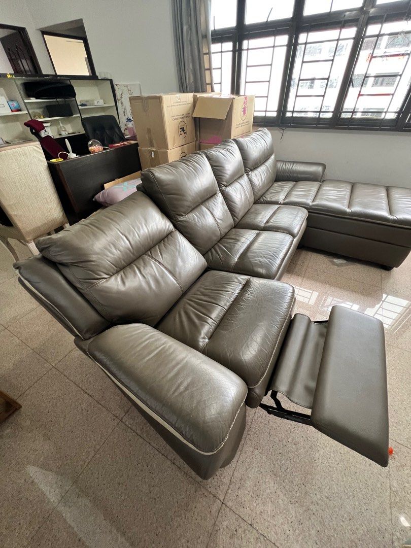 Moving sale! 4 Seated Genuine Leather Recliner Lshape Sofa, Furniture