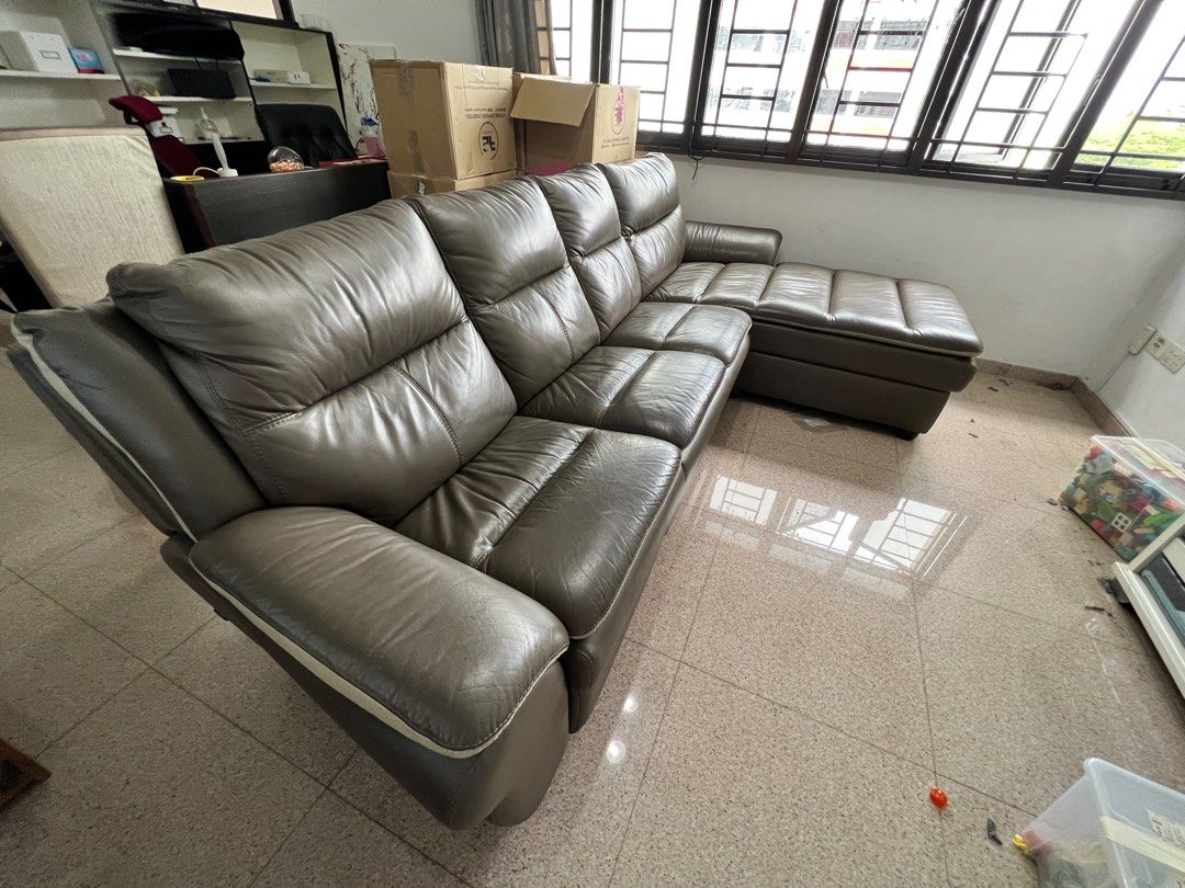Moving sale! 4 Seated Genuine Leather Recliner Lshape Sofa, Furniture