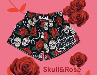 Muay Thai Roses And Skull Shorts kick boxing Shorts Brand New design 2023 Premium Size XS S M L XL XXL Free Delivery Special Original From Thailand Red /black Colour Shorts Sports shorts Gym Shorts