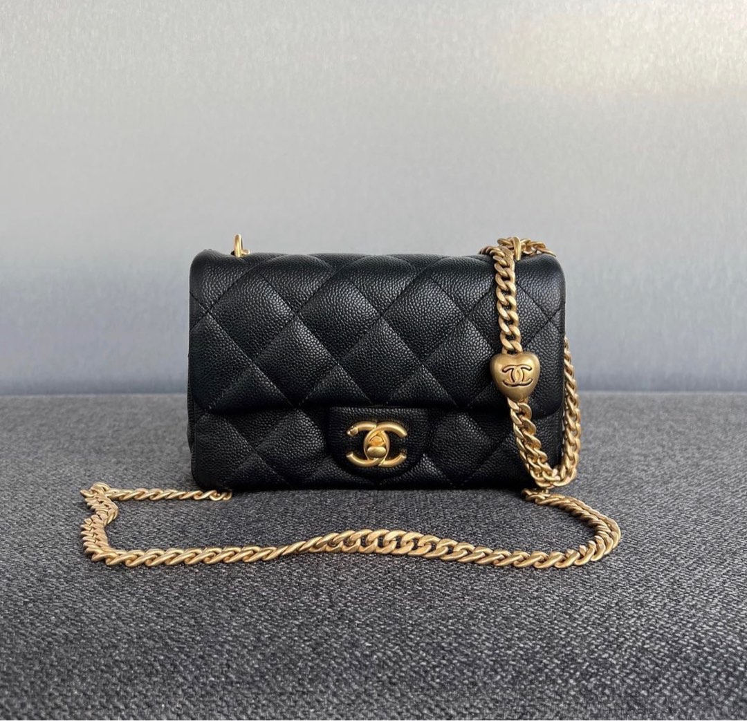 New Chanel Sweet Heart Flap Mini Caviar Black / Ghw, Luxury, Bags & Wallets  on Carousell