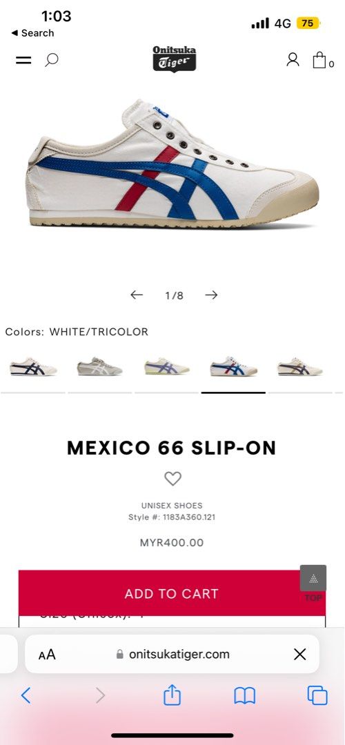 size chart onitsuka tiger mexico 66