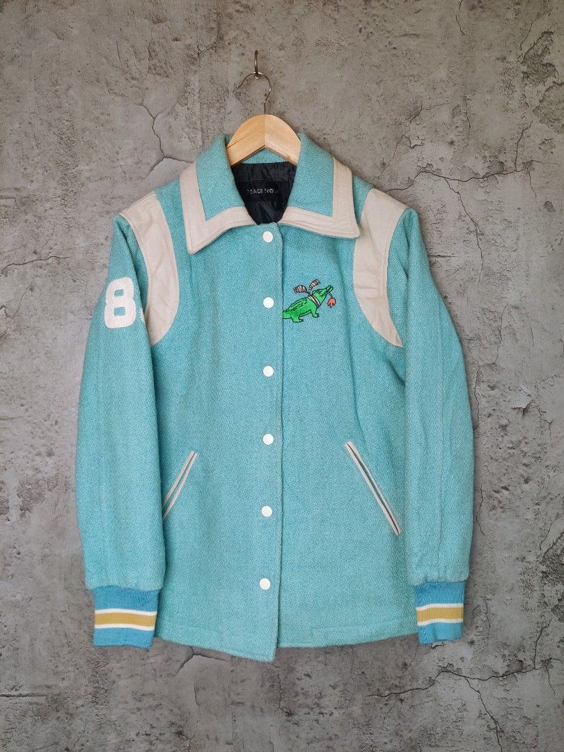 PEACE NOW MINT LETTERMAN VARSITY JACKET WITH PATCHES (Category: Coats, Jackets and Outerwear) located in Vigan. Submitted by tea_2600 (Listing ID 1221804494, Image 1). Description: ISSUE: CHIPPED PAINT ON ONE BUTTON (5TH PHOTO) MEASUREMENTS: WIDTH: 20 INCHES SHOULDER: 17 INCHES LENGTH: 25 INCHES SLEEVE: 23.5 INCHES ADDITIONAL SHIPPING FEE FOR BUYERS NOT FROM VIGAN CITY.