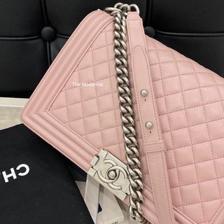(Retail RM 30990) Authentic Chanel Pink Calfskin Large Boy Bag