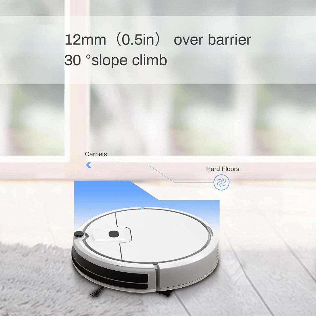 Robot Vacuum Cleaner Auto Self-Charging Robotic Vacuum 1800Pa Suction,Slim,  Quiet, Tangle-Free, Up to 150min Runtime Good for Pet Hair, Hard Floors,  Thin Carpets, Anti-Drop Floor Sweeper Robot (white), TV & Home Appliances