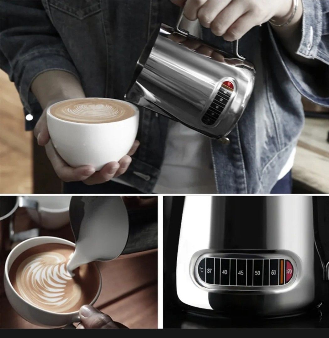 Stainless steel milk jug with thermometer, Furniture & Home Living