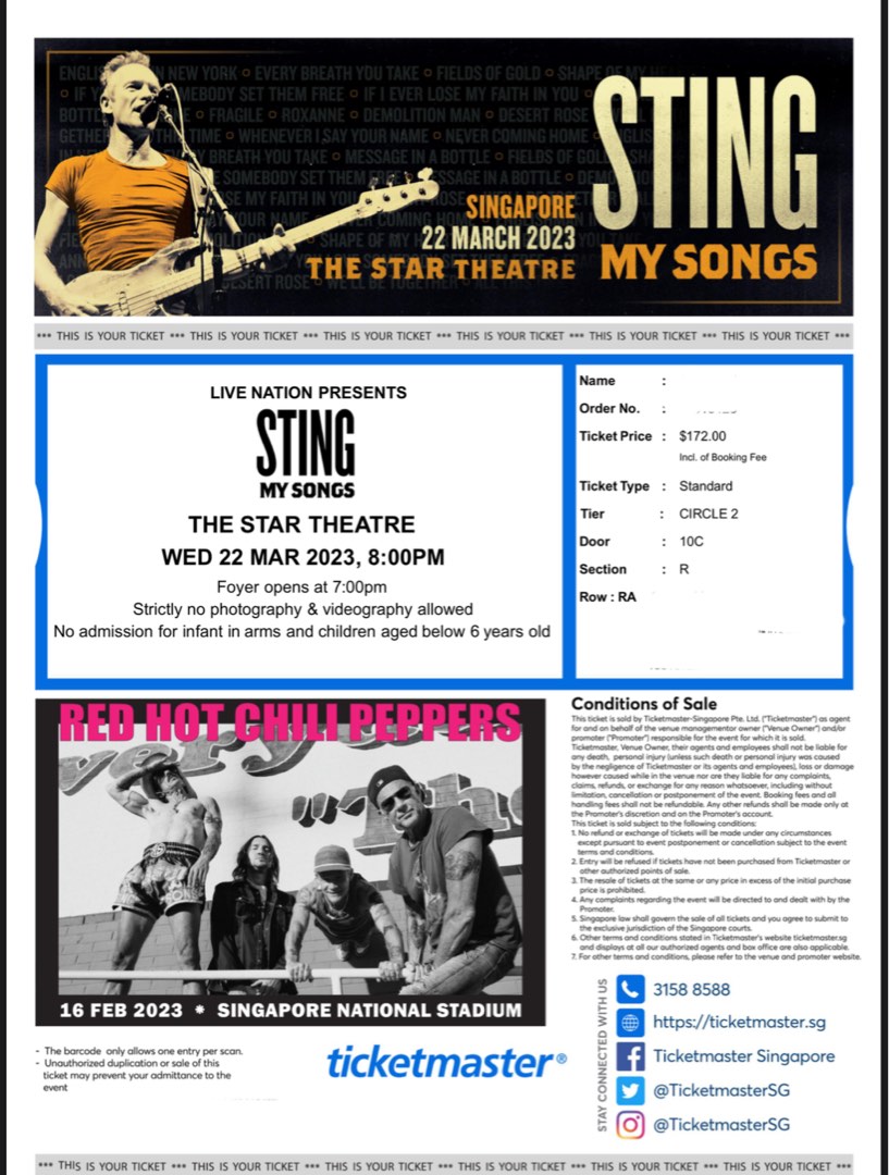 Sting 2023 concert, Tickets & Vouchers, Event Tickets on Carousell