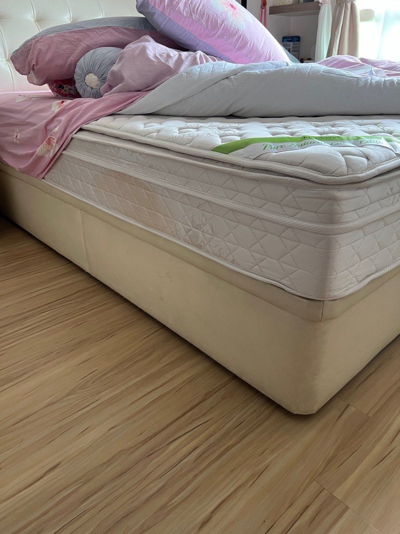 Storage bed with mattress Queen size, Furniture & Home Living
