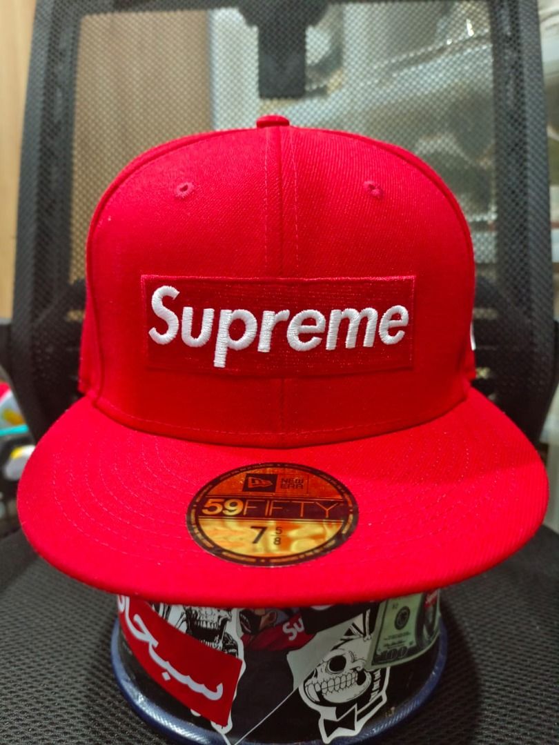 Supreme Mens Cap Mesh Fitted Hat 7-3/8 New Era Red Box Logo