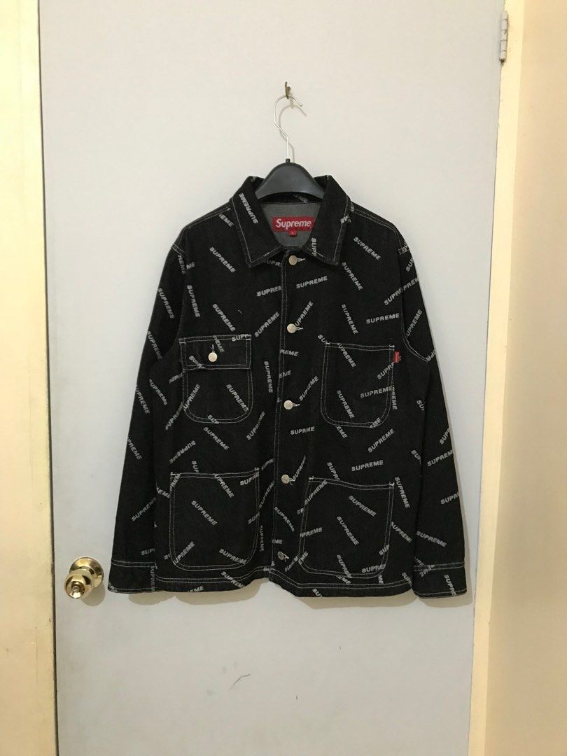 Supreme Denim Logo Chore Coat Jacket, Men's Fashion, Coats