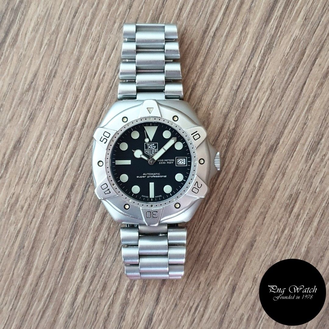 Tag Heuer Discontinued 1000M Black Dial Super Diver Timepiece on Steel Bracelet REF 840.006 Box Card and Receipt 2
