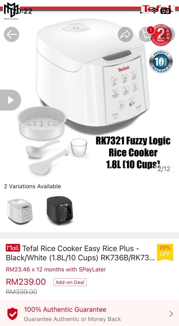 Tefal Easy Rice Cooker 1.8L RK7321, TV & Home Appliances, Kitchen