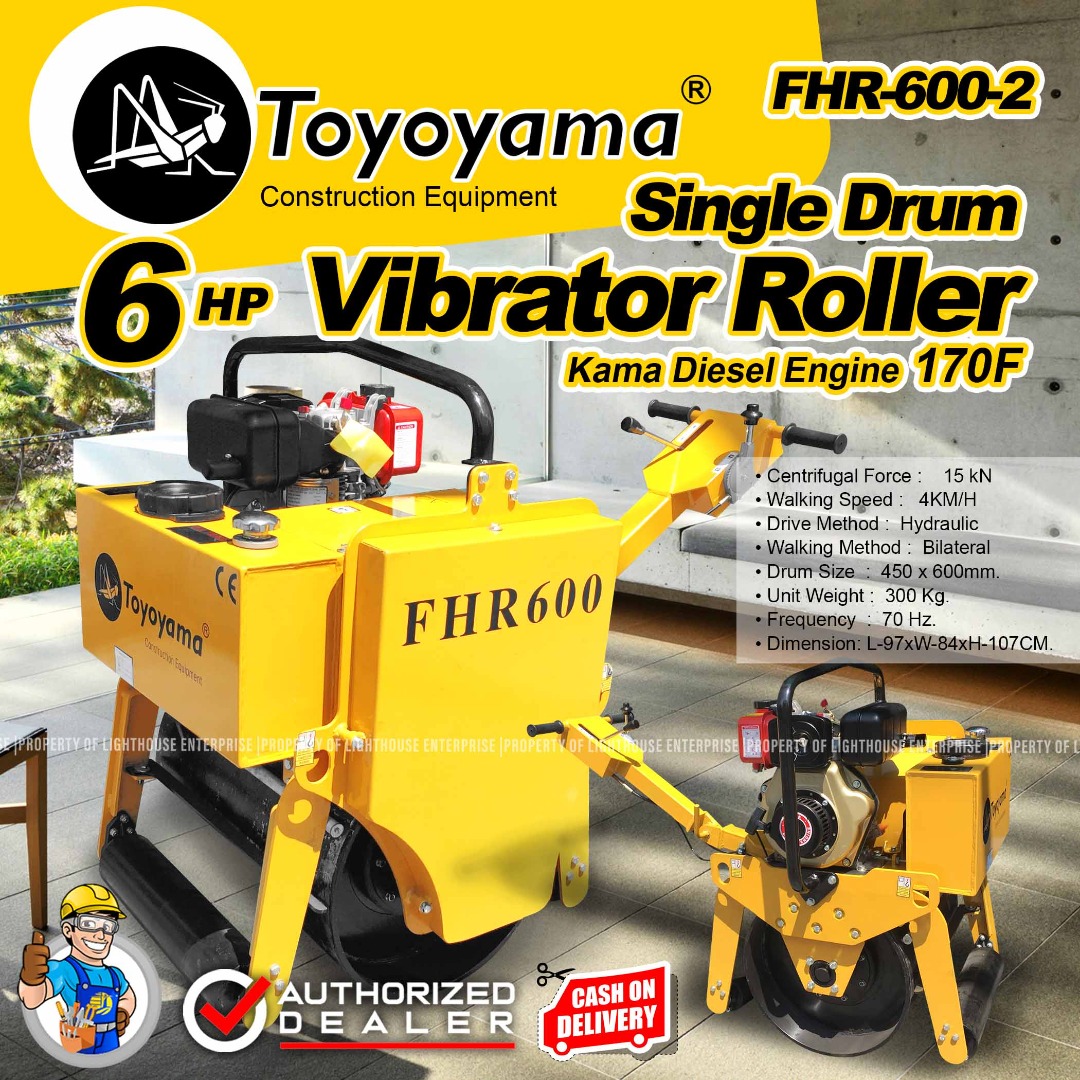 TOYOYAMA 6HP 300Kg Single Drum Vibratory Roller/Pison Diesel 170F (FHR