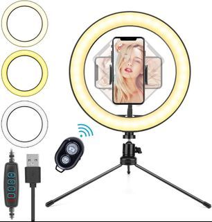 (USED) 10’’ Ring Light with Height Adjustable Tripod Stand, HOVVIDA LED Selfie Ring Light (Phone Holder not available) , 3 Light Modes, 10 Brightness Levels, Remote Control for Tiktok, Selfie, Video, Live Streaming
