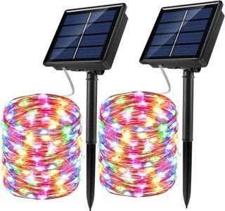 (USED-No solar stand) Solar String Lights, 1 Pack 100 LED Solar Fairy Lights  8 Modes Copper Wire Lights Waterproof Outdoor String Lights for Garden Patio Gate Yard Party Wedding (Multicolor)