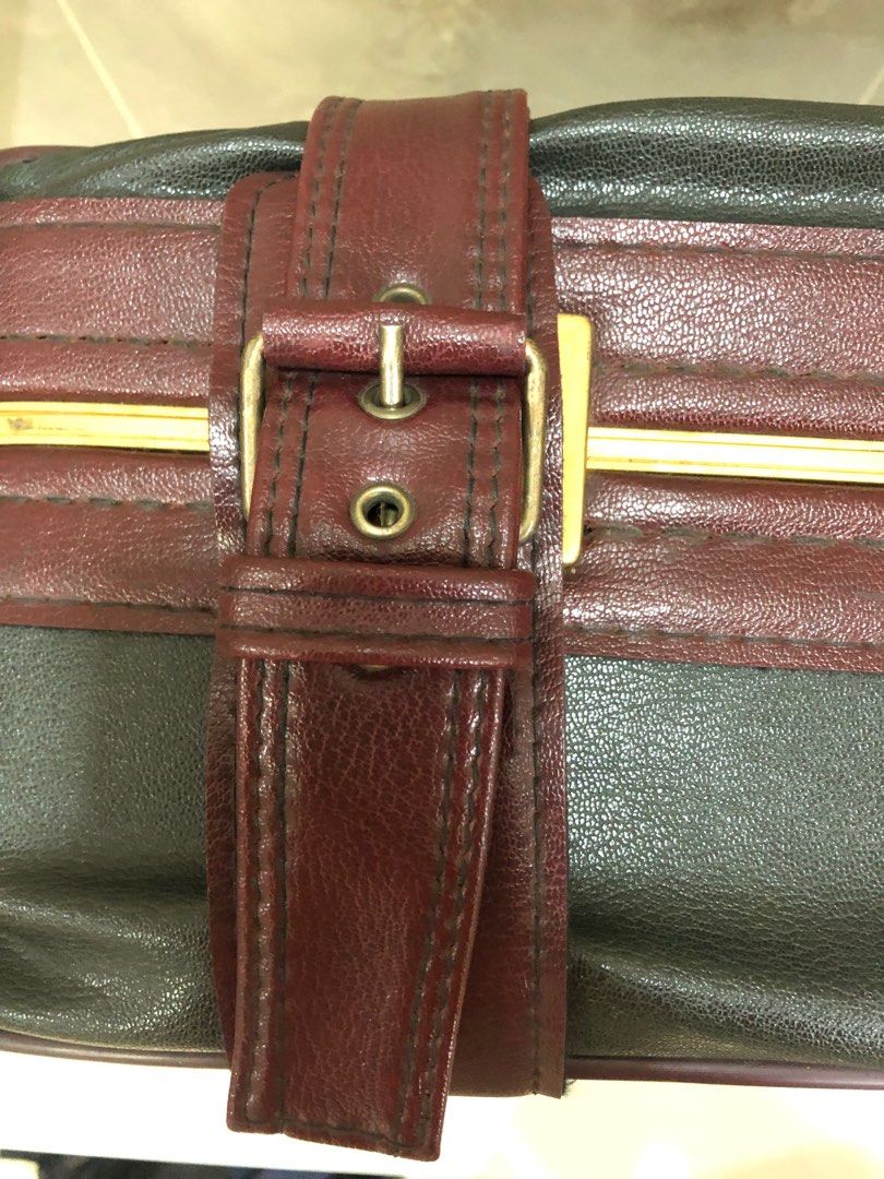Vintage leather luggage (Category: Luxury Bags & Wallets) located in Quezon City. Submitted by favourite_things (Listing ID 1221792719, Image 3). Description: Dark green and maroon, 25”x18”x7”, good vintage condition. Please manage your expectations .