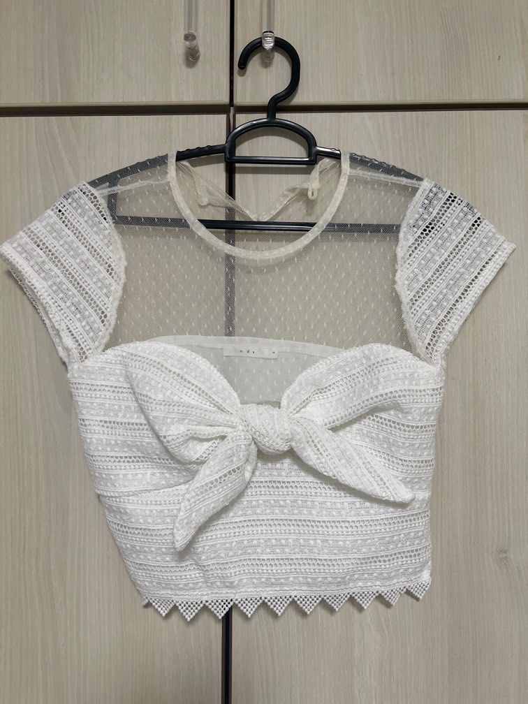 White Lace Crop Top Dress with Mesh