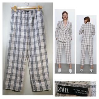 ZARA beige trousers rustic plaid