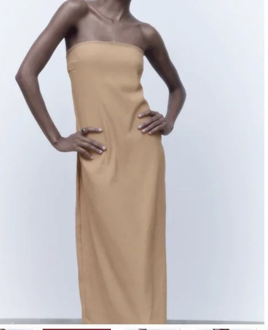Zara brown tube midi maxi dress in toffee brown on Carousell