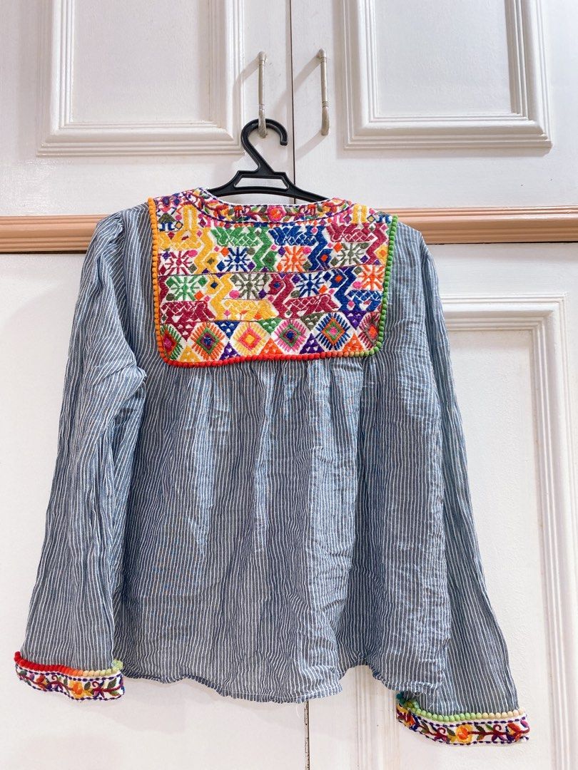 ZARA Embroidered Pom Pom Striped Jacket Women s Fashion Coats