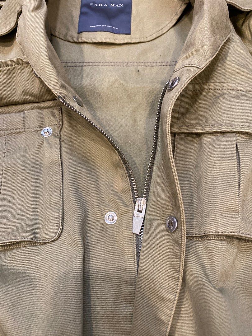 Zara Field Jacket M Olive green, Men's Fashion, Coats, Jackets and Outerwear on Carousell