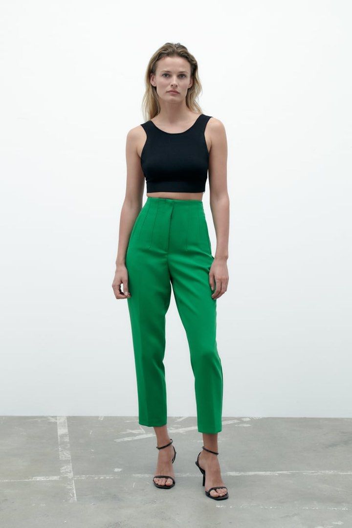 Zara highwaist trouser (Category: Other Bottoms) located in Mandaue City. Submitted by lux_declutter (Listing ID 1221760876, Image 2). Description: Brand new without tag. Size small Color: green RFS: wrong size. Orig price 2295 .