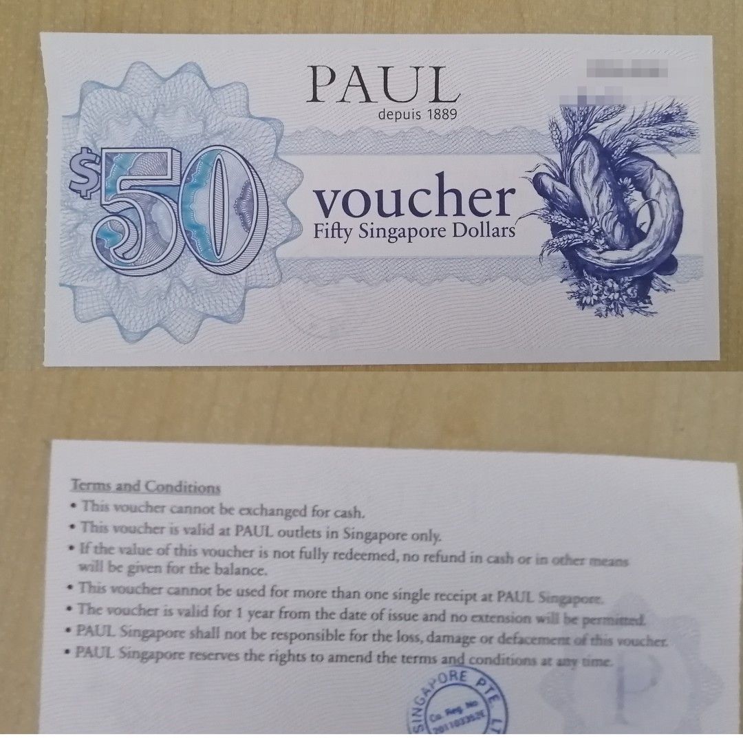 100 Paul Bakery PHYSICAL CASH VOUCHER (ALL OUTLET ), Tickets & Vouchers, Vouchers on Carousell