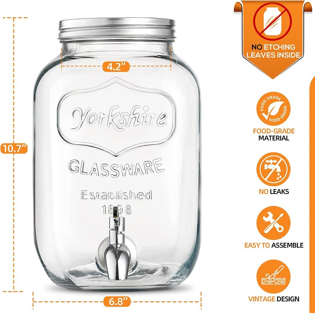 1-Gallon Glass Beverage Dispenser / Serveware with Stainless Steel ...