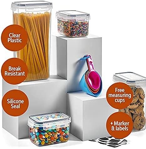 Airtight Food Storage Container Set, 21 Pcs Food Canisters for Kitchen, Pantry  Organization and Storage, Plastic Cereal Container with Easy Lock Lids,  Labels, Marker & Spoon Set 