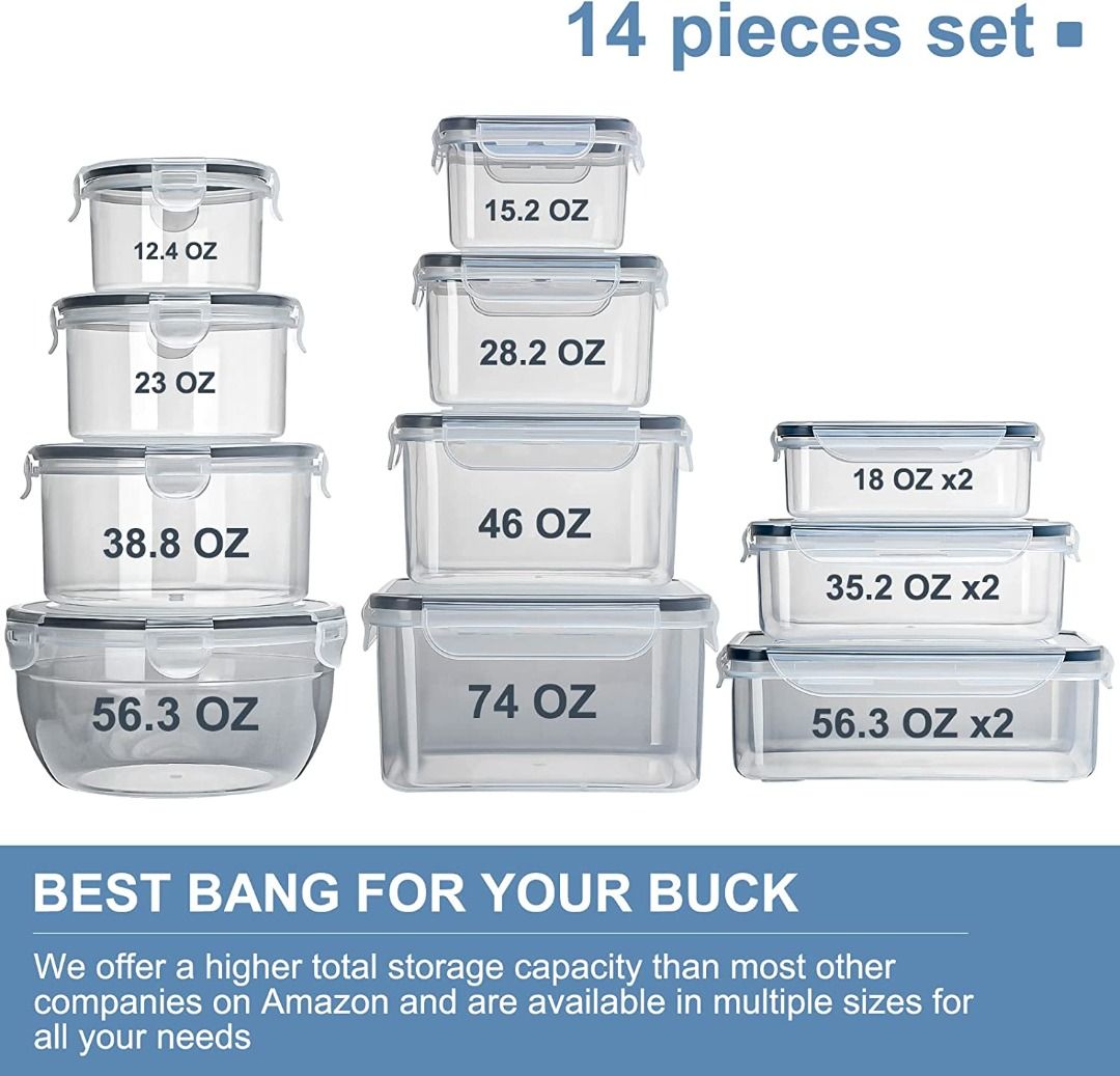 LARGE SET 28 Pc Airtight Food Storage Containers with Lids (14 Container  Set) Ai