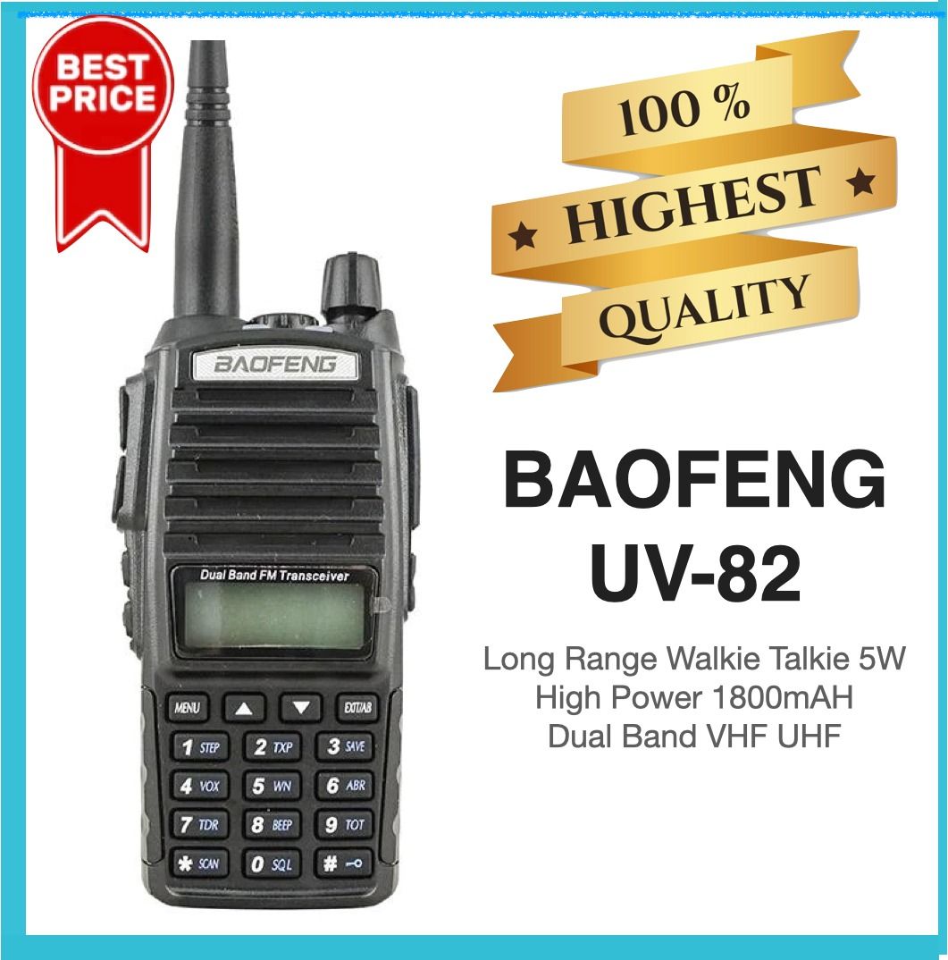 ???? BNIB ???? BAOFENG UV-82 Long Range Walkie Talkie 5W High Power 1800mAH  Dual Band VHF UHF [1 piece], Mobile Phones  Gadgets, Walkie-Talkie on  Carousell