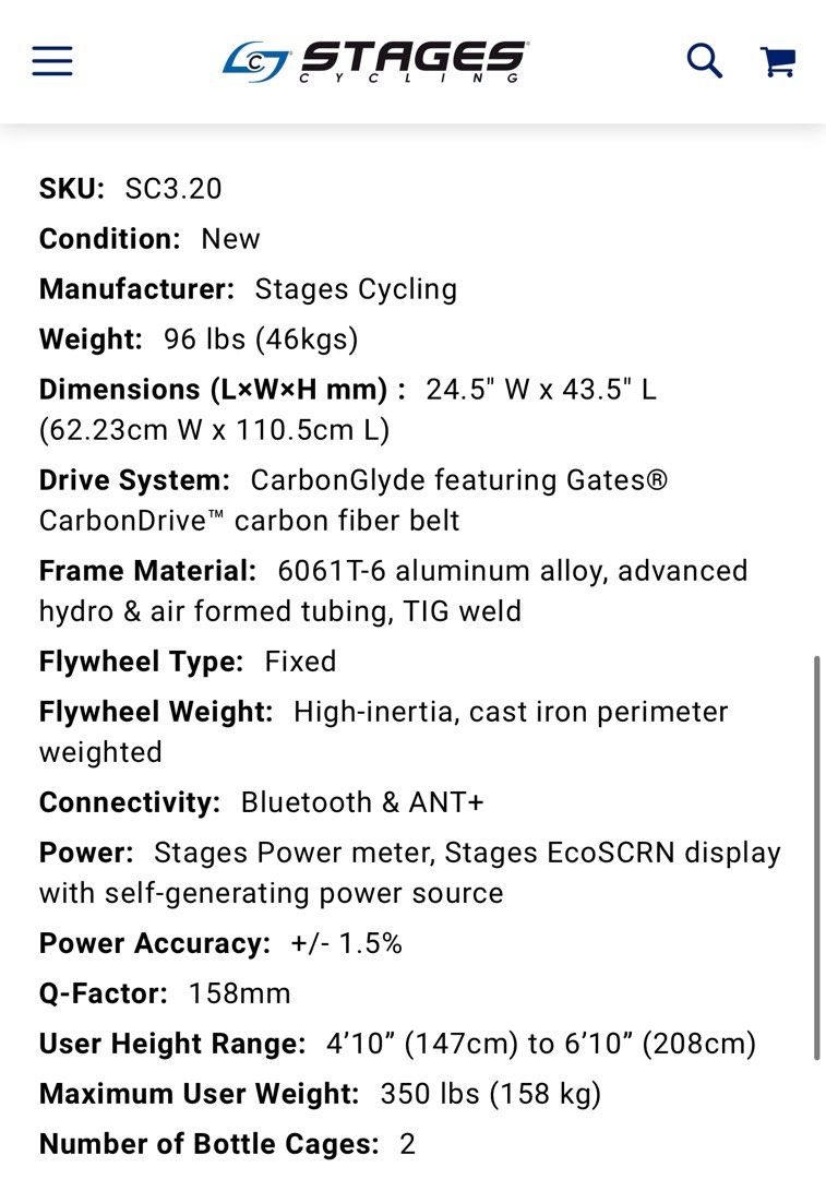 Stages sc3 sale dimensions