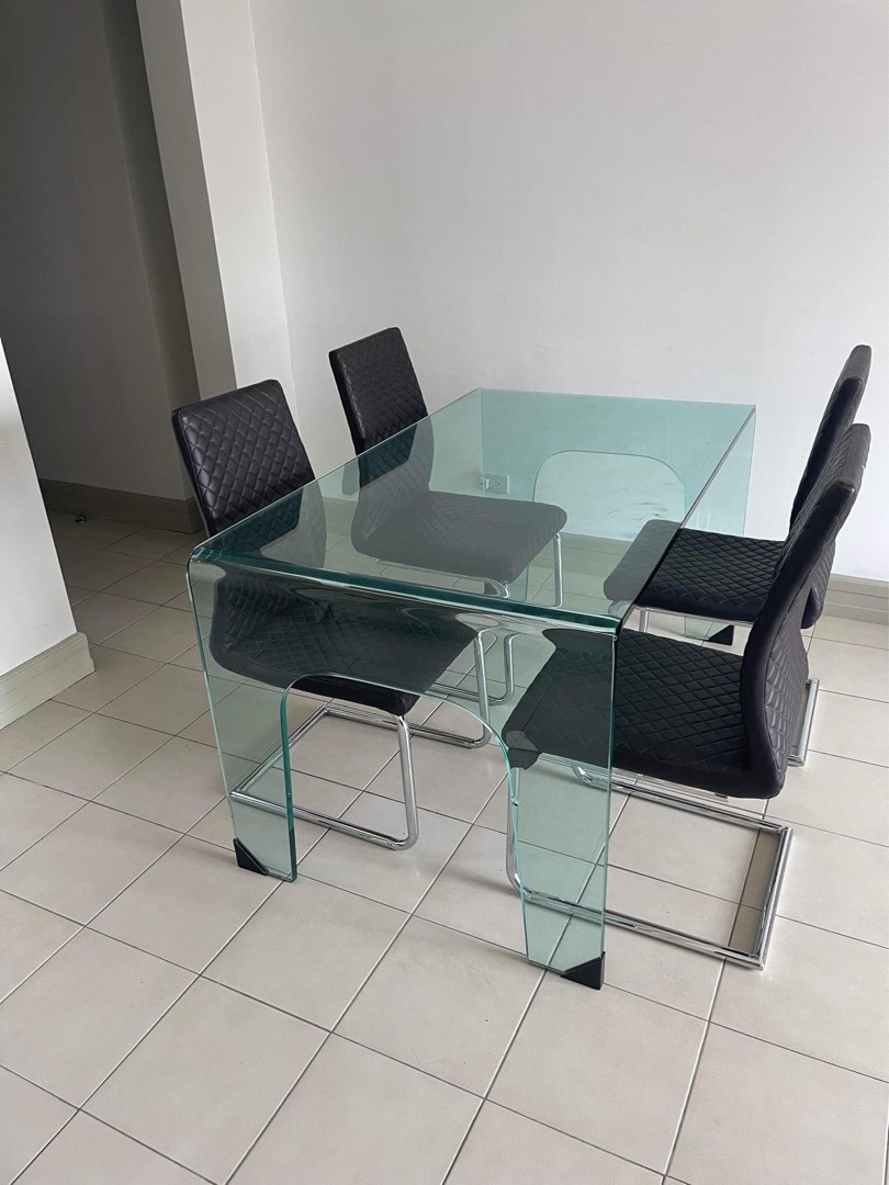 Glass Dining Table, Furniture & Home Living, Furniture, Tables & Sets