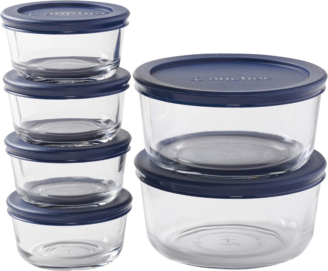 Anchor Hocking Round Food Storage Containers with Blue SnugFit Lids