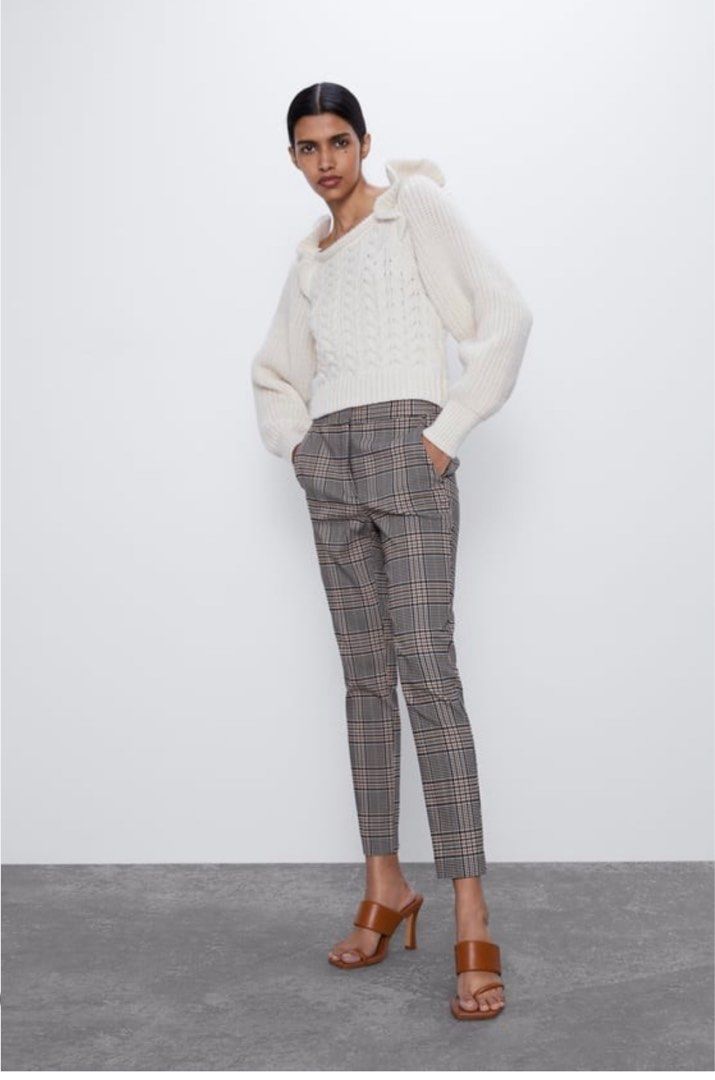 Zara Mens Pleated Dress Pants Flannel Plaid Grey tapered sz 31 cuffed NWOT  READ  Inox Wind