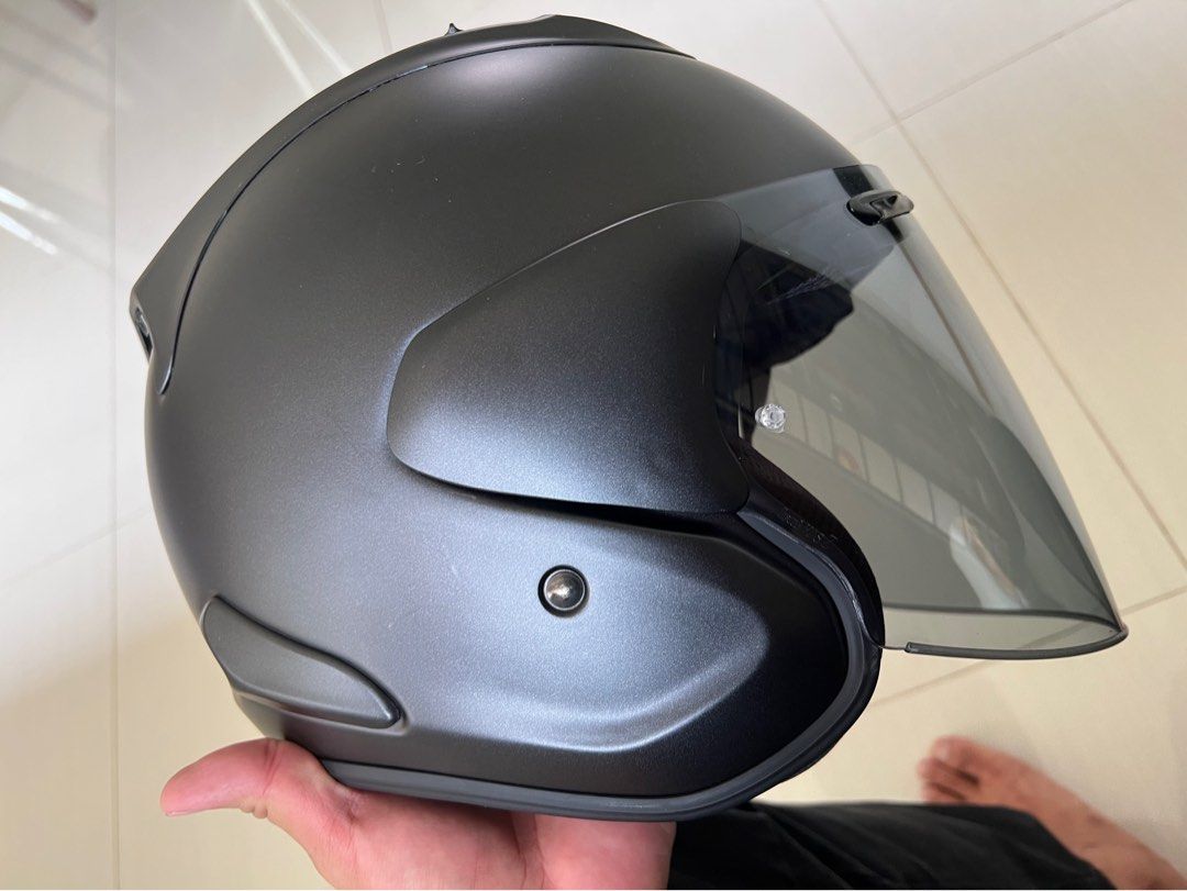 Arai ram helmet L size (Category: Motorcycle Accessories) located in Singapore. Submitted by jurong8168 (Listing ID 1221922431, Image 1). Description: Wore only 6-7 time. After tat sold off my bike, 20 years no ride. Jus buy and ride for fun. Now this helmet as good as new. With recipt. Extra orginal wind shield tinted. And original clear shield. Original paper and hemlet bag. Condition 99% .