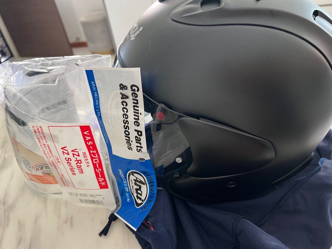 Arai ram helmet L size (Category: Motorcycle Accessories) located in Singapore. Submitted by jurong8168 (Listing ID 1221922431, Image 3). Description: Wore only 6-7 time. After tat sold off my bike, 20 years no ride. Jus buy and ride for fun. Now this helmet as good as new. With recipt. Extra orginal wind shield tinted. And original clear shield. Original paper and hemlet bag. Condition 99% .