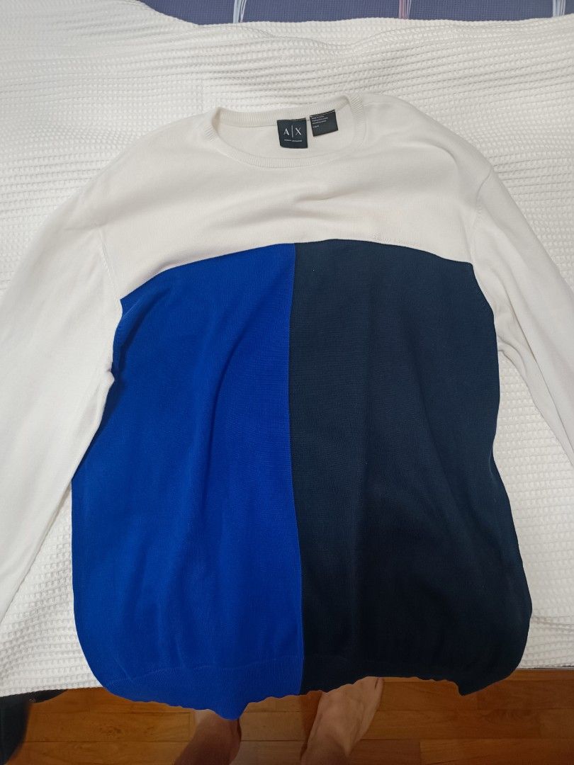 Armani Exchange White Blue Black Sweater, Men's Fashion, Tops & Sets,  Hoodies on Carousell