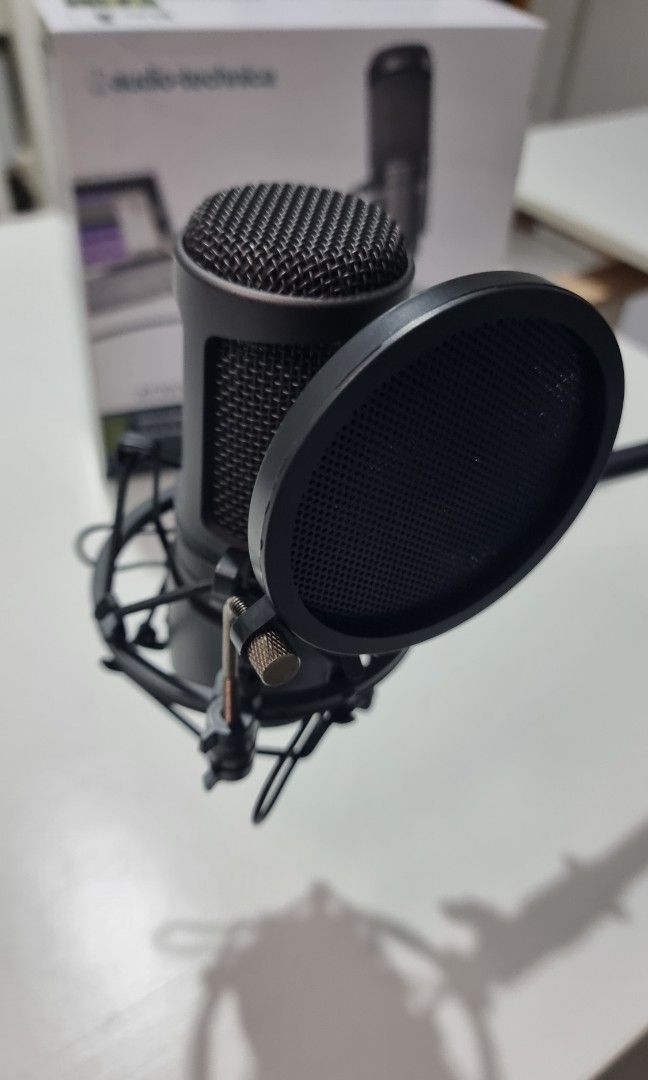 Audio Technica AT2020 Mic Stand Bundle With Shock Mount & Pop Filter - Complete Desktop Recording Setup