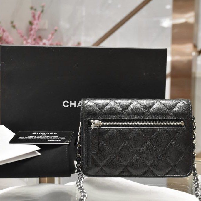 Chanel wallet on chain black caviar silver hardware store