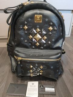 MCM, Bags, Mcm Visetos Studded Small Stark Medium Size Backpack Dark  Cobalt Blue